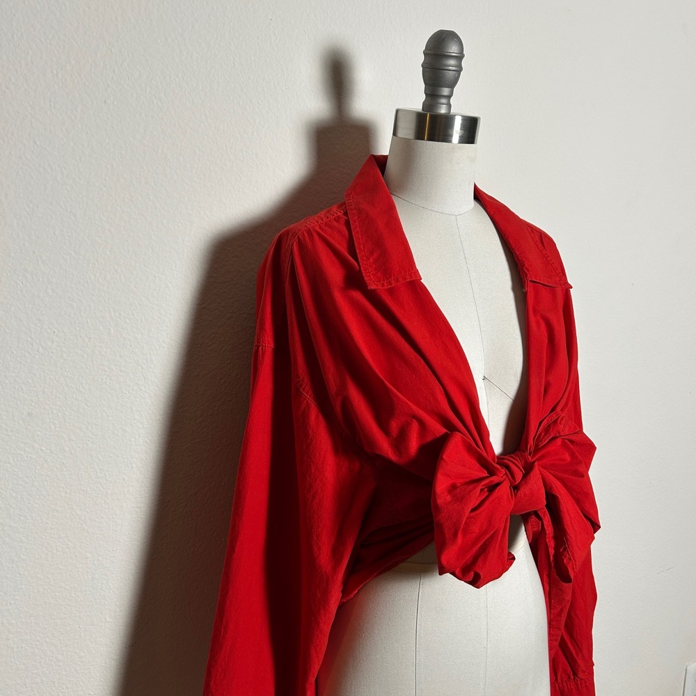 Classic Coastal Red 100% Cotton Button Up Shirt‎ Oversized Boyfriend Nautical XL - Picture 2 of 6